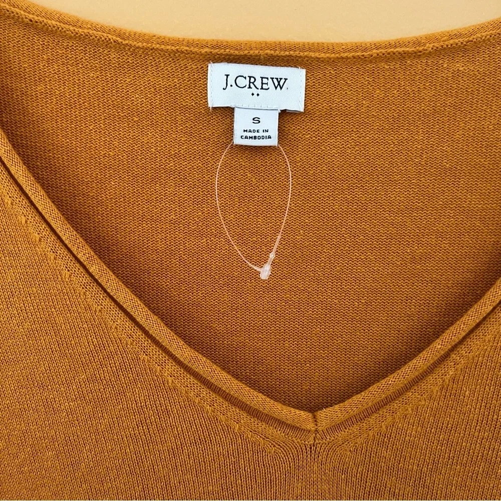 J. Crew Pullover Sweater S Linen Viscose V-Neck Rough Amber oversized beachy